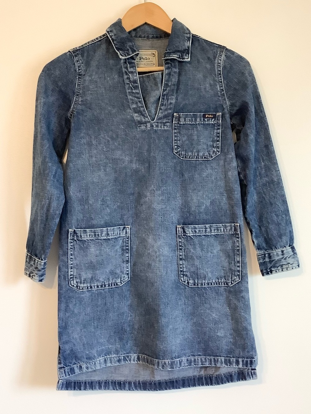 Polo by Ralph Lauren Girls' Washed Blue Denim Tunic Pullover Shirt Dress Sz.10